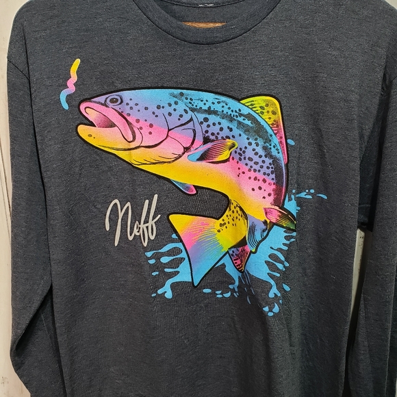 Like New! Neff Gray Long Sleeve Neon Rainbow Fish - Picture 2 of 5